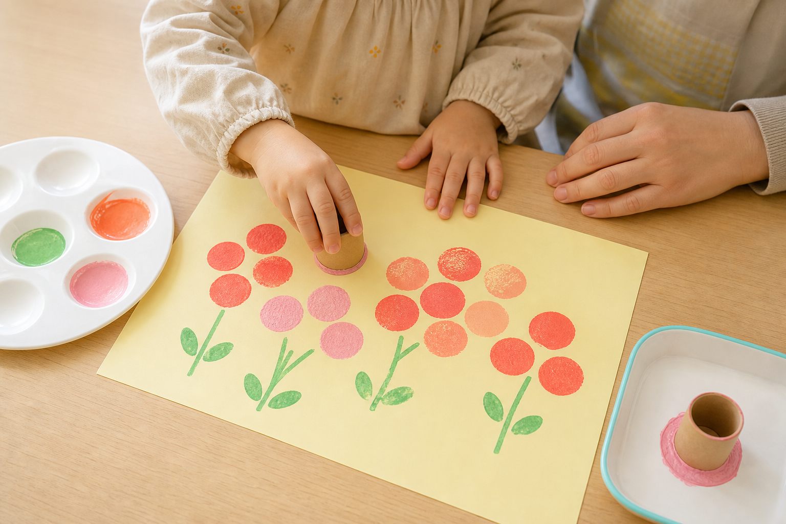 丸スタンプのお花畑の製作イメージ