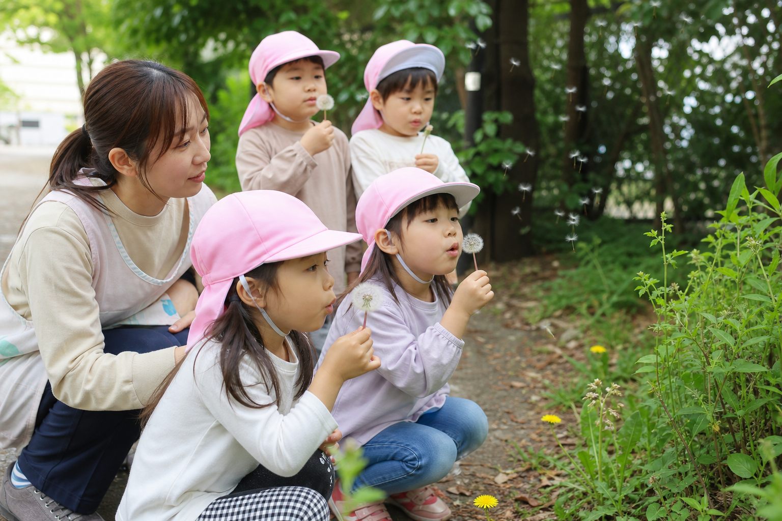 綿毛が飛ぶ様子を観察の外遊びイメージ
