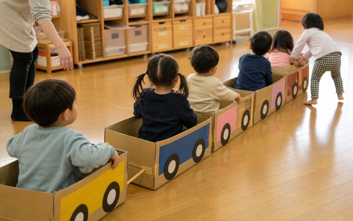 空き箱電車ごっこの活動イメージ